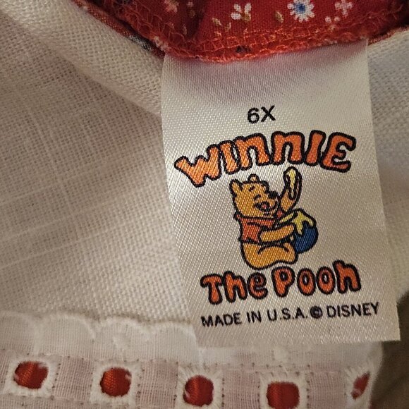 Vintage Winnie The Pooh Disney Girl Dress 6X Prairie Red  Floral Made In Usa - Picture 7 of 7
